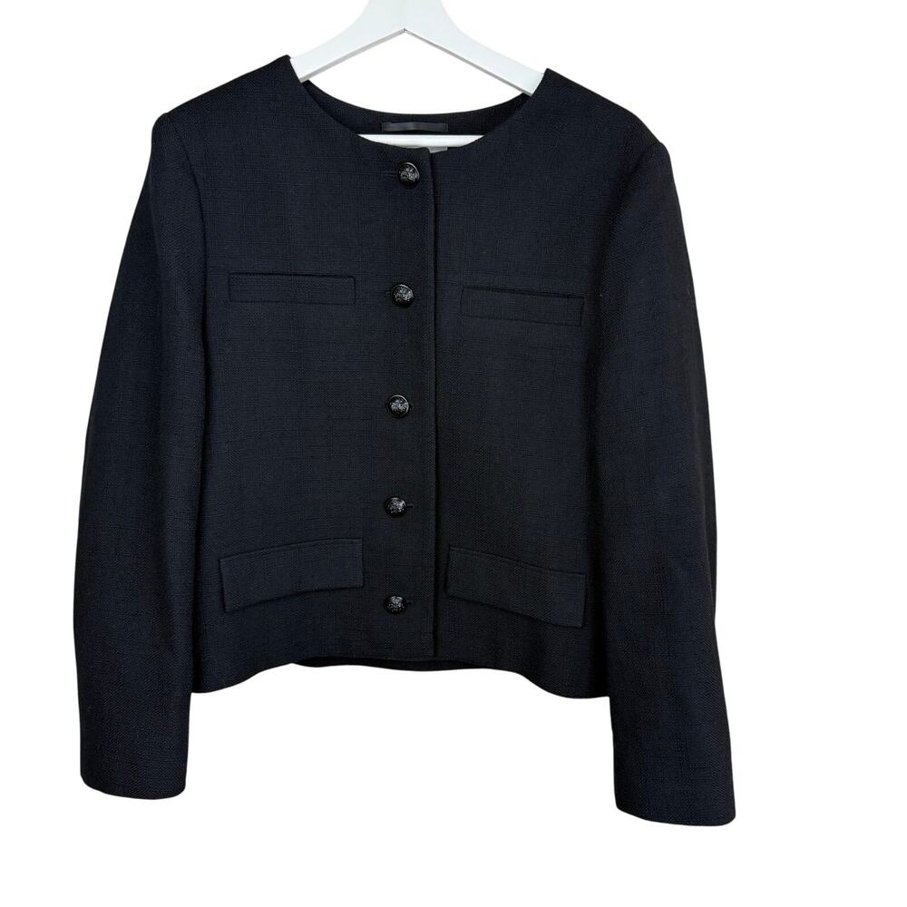 REISS Nola Cropped Wool Jacket - Black - Picture 7 of 10